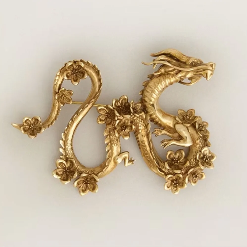 NWT Golden Goose CNY antique gold dragon-shaped pin